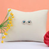 Silver Blue Sapphire Star With Round Stud Earring